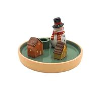 Portavelas, plato para velas, candelabros, plato decorativo, portavelas de varilla, candelabro de Navidad, plato de cerámica con muñeco de nieve y casas de gres, multicolor, 15 x 15 x 8 cm.