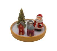 Portavelas, plato para velas, candelabros, plato decorativo, portavelas de varilla, candelabro de Navidad, plato de cerámica con Papá Noel, árbol de Navidad y casas de loza, multicolor, 17 x 17 x 9 cm