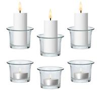 Portavelas Trefor, 6 cm, juego de 6, transparentes, para velas de té | Trefor: 6 portavelas transparentes para velas de té y velas pequeñas; cilindros de vidrio fáciles de combinar en la mesa.
