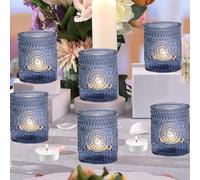 Portavelas votivas azules, 12 portavelas de cristal para bodas, fiestas, decoración del hogar (12, azul)