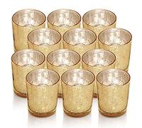 Portavelas votivas doradas, portavelas de cristal de mercurio, juego de 12, centros de mesa perfectos para bodas, fiestas, decoración del hogar (dorado)