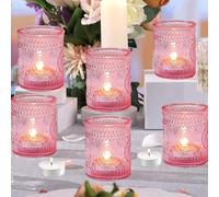 Portavelas votivas rosas, 12 portavelas de cristal para bodas, fiestas, decoración del hogar (12, rosa)
