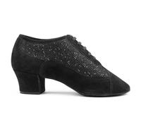 Portdance PD701 - Zapatos de entrenamiento para mujer (4 cm, tacón Cuban, punta de punta, fabricado en Portugal), Negro brillante., 38.5 EU