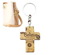 Porte-Clés Chrétien - Porte-Clés en Bois avec Verset Biblique Jésus | Charme Religieux pour Sac, Portefeuille, Valise, Voiture, École, Église | Cadeau Prière Anniversaire Diplômé Pâques, Believe