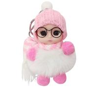 Porte-clés petite fille pour sac à dos, porte-clés pour filles,Porte-clés mignons de petite fille | pendentif de aux grands yeux, ornement portant des lunettes, une écharpe, un chap, rosa y blanco