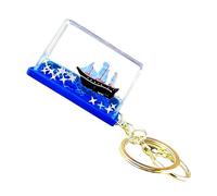 Porte-Clés Sable Mouvant Liquide - Bateau Acrylique | Accessoire Relaxant Flottant | Portes-Cleés pour Adultes, Femmes, Idéal Sac à Dos, à Main, Cadeau Amusant et Déco Quotidienne