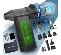 PORTENTUM 3 en 1 Soplador de aire potente 180 km/h - Aspirador coche potente 25 kPa - Linterna LED doble - Set de 25 que incluye 6 boquillas y 13 cepillos - Pistola aire comprimido hasta 115 min