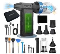 PORTENTUM 4 en 1 Soplador de aire potente 180 km/h - Power bank 8000 mAh carga rápida USB-C - Aspirador coche potente 25 kPa - Linterna LED doble - Pistola aire comprimido hasta 115 min - Set de 25