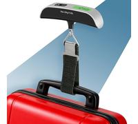 PORTENTUM Bascula maletas viaje digital con pantalla LCD - hasta 50 kg - Bloqueo de lectura automático - Peso maleta preciso para viajar - Escala de equipaje portátil con indicador de temperatura