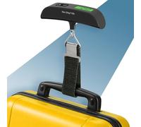 PORTENTUM Bascula maletas viaje digital con pantalla LCD - hasta 50 kg - Bloqueo de lectura automático - Peso maleta preciso para viajar - Escala de equipaje portátil con indicador de temperatura