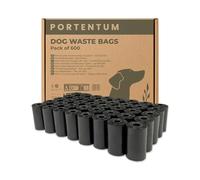 PORTENTUM Bolsas Caca Perro, 600 Unidades (40 Rollos), Negras - Extra Resistentes, Antifugas y de Fácil Apertura, Bolsas para Excrementos de Perro de Material Reciclado y Sin Perfume