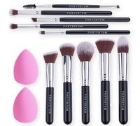 PORTENTUM Brochas de Maquillaje profesional - Set 10+2 Piezas - Para Base Polvos Colorete Contorno - con Esponjas