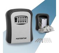 PORTENTUM Cajetin llaves con codigo de pared 4 dígitos - Caja de seguridad para llaves exterior - Caja guardallaves para 5 llaves y tarjeta - Para alquiler vacacional - 95 x 115 x 40 mm