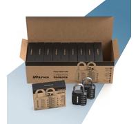 PORTENTUM Candado combinacion 4 dígitos reajustable - Caja de 20 candados en 10 packs de 2 - Candado taquilla gimnasio con arco de acero - Candado exterior negro para armarios vallas y trasteros
