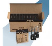 PORTENTUM Candado combinacion arco largo 4 dígitos - Caja de 20 candados en 10 packs de 2 - Candado exterior negro con arco de acero - Candado taquilla gimnasio para taquillas y trasteros
