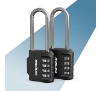 PORTENTUM Candado combinacion arco largo 4 dígitos - Pack de 2 - Candado exterior negro con cuerpo de aleación de zinc y arco de acero - Candado taquilla gimnasio para taquillas y trasteros