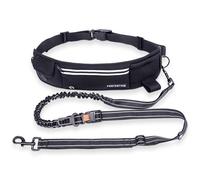 PORTENTUM Correa Deportiva para Perro Manos Libres 68-179 cm - Ideal para Correr, Senderismo y Paseos Activos - Diseño Antitirones con Bolsillos y Costuras Reflectantes - Color Negro
