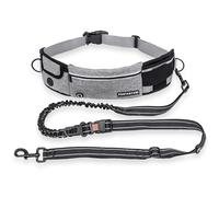 PORTENTUM Correa Deportiva para Perro Manos Libres 68-179 cm - Ideal para Correr, Senderismo y Paseos Activos - Diseño Antitirones con Bolsillos y Costuras Reflectantes - Color Gris