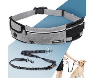 PORTENTUM Correa para Perro Manos Libres Deportiva 68-179 cm - Ideal para Correr, Senderismo y Paseos Activos - Diseño Antitirones con Bolsillos y Costuras Reflectantes - Color Gris