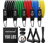 Gomas elasticas musculación Kit 150 lbs Bandas elasticas para Yoga calistenia Gym Crossfit TRX Pilates Gimnasia en casa - Cintas elasticas musculacion con Tobilleras y Agarre para Puerta