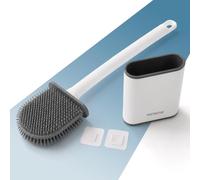 PORTENTUM Escobilla baño Silicona con escobillero antigoteo y Secado rápido - Escobilla WC de Cabezal Ancho con Superficie Plana y Lateral Fino - Suelo o Pared sin Taladro - Accesorios baño