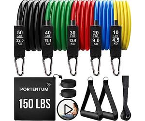 PORTENTUM Gomas elasticas musculación - Bandas elasticas para Yoga calistenia Gym Crossfit TRX Pilates Gimnasia en casa