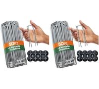 PORTENTUM Grapas Césped Artificial 50 Uds + 8 Arandelas - Piquetas Camping Suelo Duro - Estacas para Tomateras - Grapas Malla Antihierbas - 150 mm Alto - Ancho Ajustable - 3 mm Grosor (Paquete de 2)