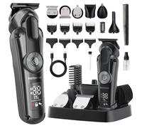 PORTENTUM Maquina de cortar pelo hombre - Set de 21- LED - Trimmer facial y corporal - Afeitadora precisión - Cortapelos y recortadora de barba - 6 Cabezales - 7 Peines - USB-C - Base organizadora
