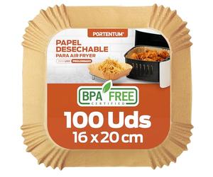 PORTENTUM Papel freidora aire 100 unidades de 16-16 cm Cuadrado. Papel Air Fryer Grado alimenticio BPA free, FDA y LFGB