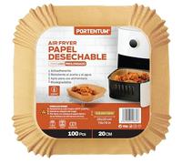 PORTENTUM Papel freidora aire 100 unidades de 20-24 cm Cuadrado. Papeles Air Fryer Grado alimenticio BPA free, FDA y LFGB