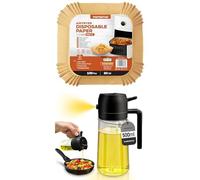 PORTENTUM Papel freidora aire 100 unidades de 20-24 cm + Pulverizador aceite spray 2 en 1 aceitera spray pulverizador