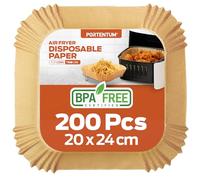 PORTENTUM Papel freidora aire 200 unidades de 20-24 cm Cuadrado. Papel Air Fryer Grado alimenticio BPA free, FDA y LFGB