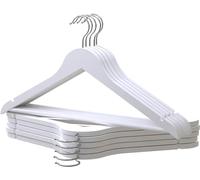 PORTENTUM Perchas de Madera, Set de 10, Blanco - Gancho Giratorio 360º, Muescas para Vestidos y Blusas, Barra Antideslizante para Pantalones, Aptas para Trajes, Camisas, Chaquetas