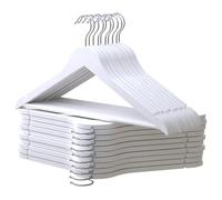 PORTENTUM Perchas de Madera, Set de 20, Blanco - Gancho Giratorio 360º, Muescas para Vestidos y Blusas, Barra Antideslizante para Pantalones, Aptas para Trajes, Camisas, Chaquetas