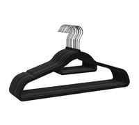 PORTENTUM Perchas de Terciopelo, Set de 10, Negro - Antideslizantes con Gancho Giratorio 360º, Muescas y Soporte Accesorios, Ahorra Espacio 0,6 cm Espesor, Made in Spain