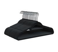 PORTENTUM Perchas de Terciopelo, Set de 30, Negro - Antideslizantes con Gancho Giratorio 360º, Muescas y Soporte Accesorios, Ahorra Espacio 0,6 cm Espesor, Made in Spain