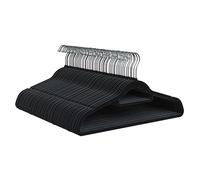 PORTENTUM Perchas de Terciopelo, Set de 50, Negro - Antideslizantes con Gancho Giratorio 360º, Muescas y Soporte Accesorios, Ahorra Espacio 0,6 cm Espesor, Made in Spain