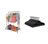 PORTENTUM Perchero Burro Ropa de Acero Negro Reforzado con Ruedas y Doble Barra + 50 Perchas de Terciopelo Antideslizantes Ultra Finas | Solución Completa de Almacenamiento y Ahorro de Espacio