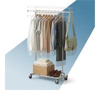 PORTENTUM Perchero burro ropa resistente extensible con ruedas y frenos - Altura regulable entre 149 y 174 cm - Hasta 180 kg de carga - Organizador ropa de acero de 45 x (92-132) cm de ancho