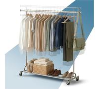 PORTENTUM Perchero burro ropa resistente extensible con ruedas y frenos - Altura regulable entre 149 y 174 cm - Hasta 130 kg de carga - Organizador ropa de acero de 45 x (160-200) cm de ancho