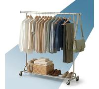 PORTENTUM Perchero burro ropa resistente extensible con ruedas y frenos - hasta 130 kg de carga - Organizador ropa de acero de 45 x (160-200) x 161,5 cm - Percheros de pie con almacenaje inferior