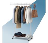 PORTENTUM Perchero burro ropa resistente extensible con ruedas y frenos - hasta 180 kg de carga - Organizador ropa de acero de 45 x (92-132) x 161,5 cm - Percheros de pie con almacenaje inferior