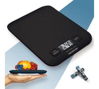 PORTENTUM Peso de Cocina con Pantalla LCD, Acero Inoxidable, Balanza cocina precisa de 1 gramo a 5 kg/11 lbs, Negro