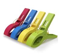 PORTENTUM Pinzas para Toalla de Playa, Set de 12, Multicolor. Pinzas Grandes para Sujetar Toallas, Pinzas Plástico para Tumbona, Resistentes y Fuertes, Tamaño 12x8,5x2,1cm, Amarillo/Azul/Verde/Rojo