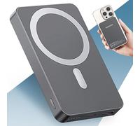 PORTENTUM Power Bank para MagSafe 10000 mAh Ultrafina 14 mm - Bateria Externa Carga rapida 22,5 W - Cargador portátil magnético PD y QC - Powerbank inalámbrica Qi 15 W - USB-C + USB-A para iPhone