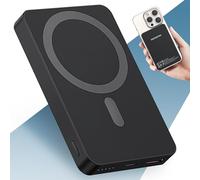 PORTENTUM Power Bank para MagSafe 10000 mAh Ultrafina 14 mm - Bateria Externa Carga rapida 22,5 W - Cargador portátil magnético PD y QC - Powerbank inalámbrica Qi 15 W - USB-C + USB-A para iPhone