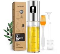 PORTENTUM Pulverizador aceite spray 100ml - Acero inoxidable y vidrio, antigoteo, aceitera con dispensador, incluye accesorios - Ensaladas, Vinagre - Uso también para freidoras de aire