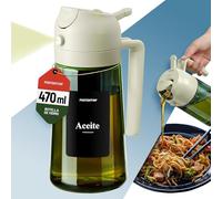 PORTENTUM Pulverizador aceite spray 470 ml 2 en 1 con función spray y vertido - Aceitera antigoteo vidrio verde con protección a la luz - Con etiquetas multidioma - Air fryer ensaladas y parrilla