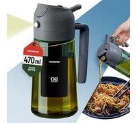 PORTENTUM Pulverizador aceite spray 470 ml 2 en 1 con función spray y vertido - Aceitera antigoteo vidrio verde con protección a la luz - Con etiquetas multidioma - Air fryer ensaladas y parrilla