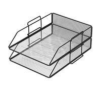 PORTENTUM Set de 2 Bandejas Portadocumentos de Malla Metálica, Tamaño A4, Negro - Organizador de Escritorio Apilable, Revistero, Archivador y Clasificador de Documentos, Correo y Cartas